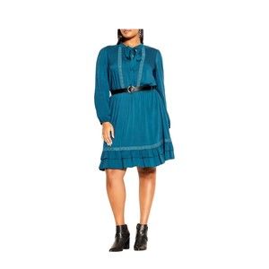 NWT City Chic Precious Belted Long Sleeve Teal Dress Sz 14 Fit and Flare